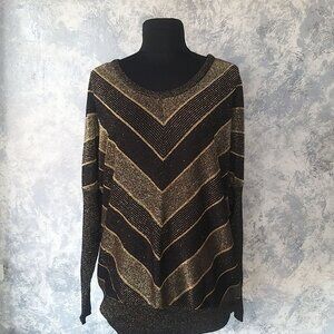 Marciano Black and Gold V Stripes Bateau Neck Sweater Size M